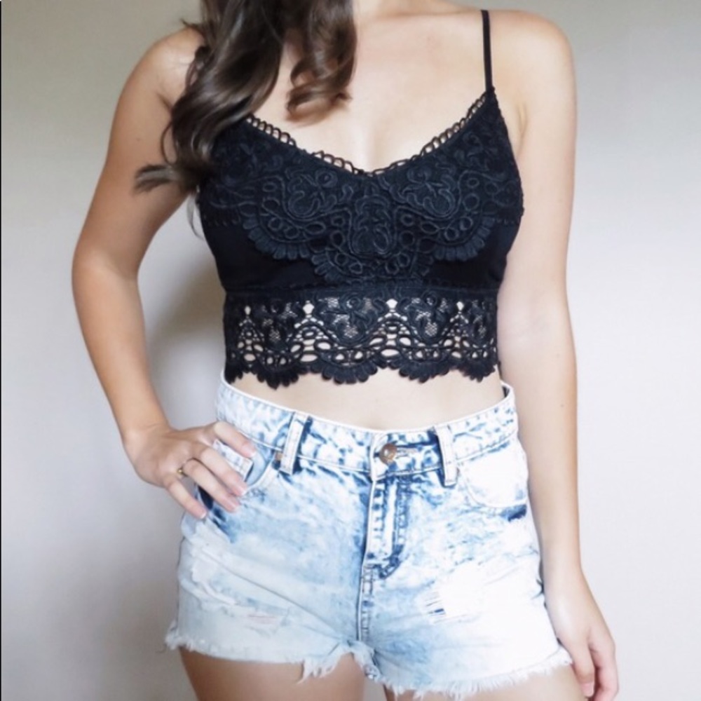 Black lace crop top
